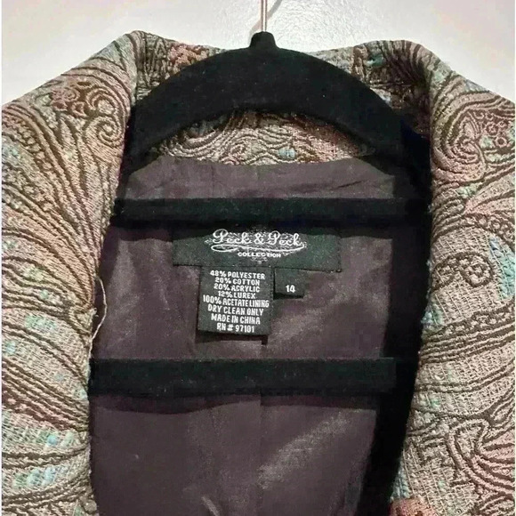 Peck & Peck Women’s Blazer Jacket Blue Flowers w Gold Accents Sz 14 - Picture 4 of 4